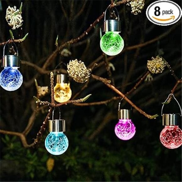 Hanging Solar Lights Outdoor, 8 Pack Decorative Cracked Glass Ball Light - Picture 7 of 7